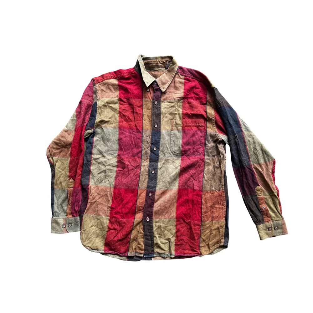 Clearwater Outfitters Plaid Button Down Shirt Large Red Olive Cotton Blend